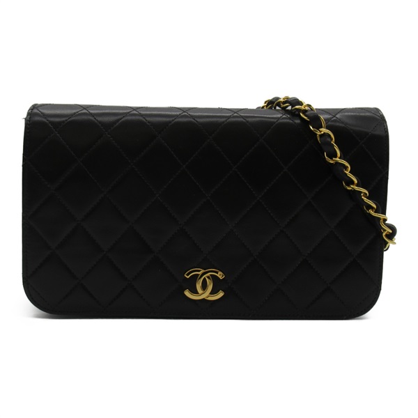 CHANEL Matelasse Single Flap Chain Shoulder Bag Lamb leather Black Used Women CC
