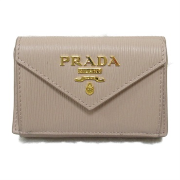 PRADA Tri-fold wallet compact purse Suffiano leather Beige Pink Beige Used