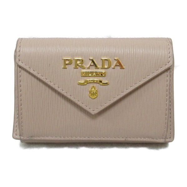 PRADA Tri-fold wallet compact purse Suffiano leather Beige Pink Beige Used