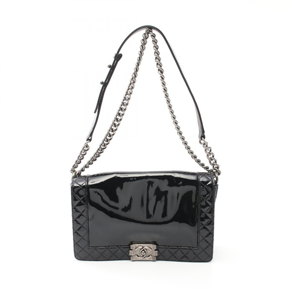 CHANEL Boy chanel Shoulder Bag Patent leather Black Used Women