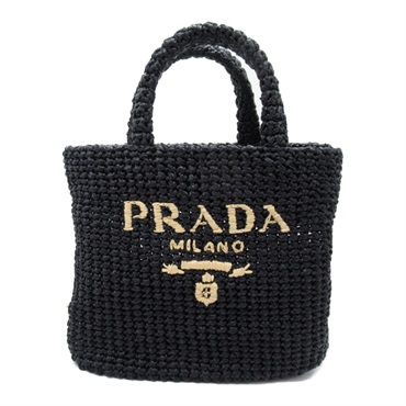 PRADA Tote hand Bag 1BG422OOL2C2TF0ES Straw Black Nero