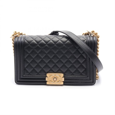 CHANEL Boy Chanel Matelasse Shoulder Bag Caviar skin Black Used Women