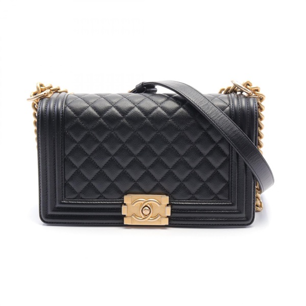 CHANEL Boy Chanel Matelasse Shoulder Bag Caviar skin Black Used Women