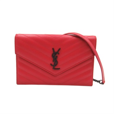SAINT LAURENT Chain wallet Shoulder crossbody Bag 893958 leather Red Used