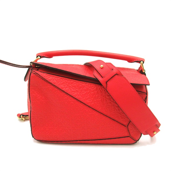 LOEWE Anagram Puzzle Small 2way Shoulder crossbody Bag leather Red Used