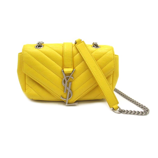 SAINT LAURENT Chain Shoulder crossbody Bag leather Yellow Used