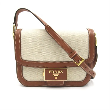 PRADA Shoulder crossbody Bag 1BD257 canvas leather White Brown Used