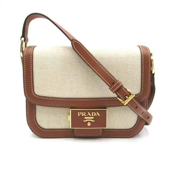 PRADA Shoulder crossbody Bag 1BD257 canvas leather White Brown Used