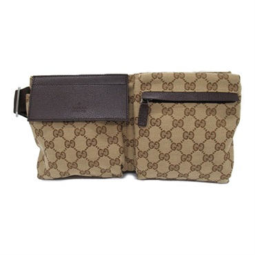GUCCI Waist Belt bag 28566 GG canvas Beige Dark brown Used unisex