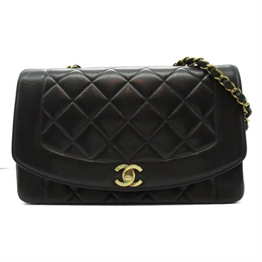 CHANEL Matelasse Diana Chain Shoulder hand Bag Lambskin Black Used GHW