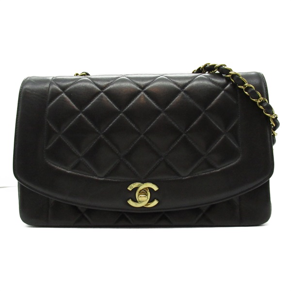 CHANEL Matelasse Diana Chain Shoulder hand Bag Lambskin Black Used GHW