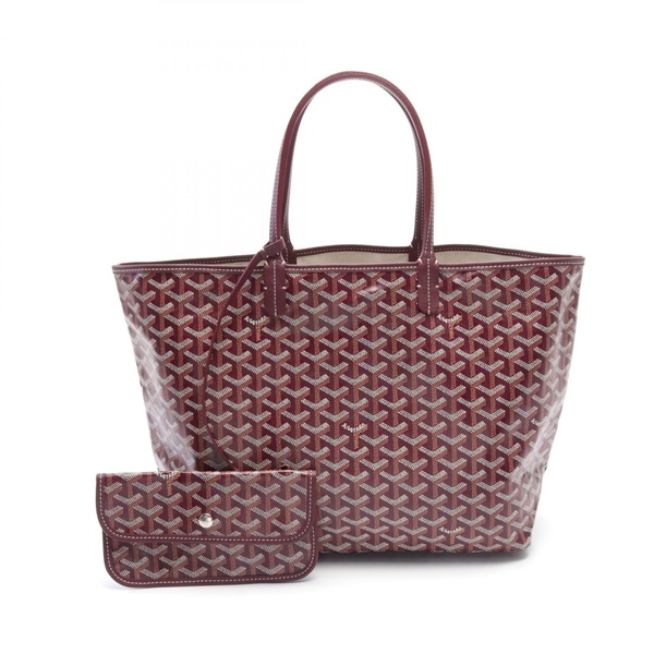 GOYARD Saint Louis PM Tote Bag canvas leather Bordeaux Brown White Used Women