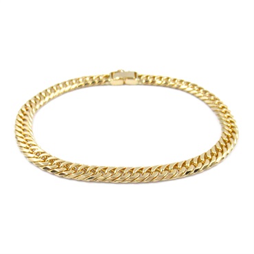 JEWELRY Double 6 sided Flat link chain Bracelet K18 YG Yellow Gold Used unisex