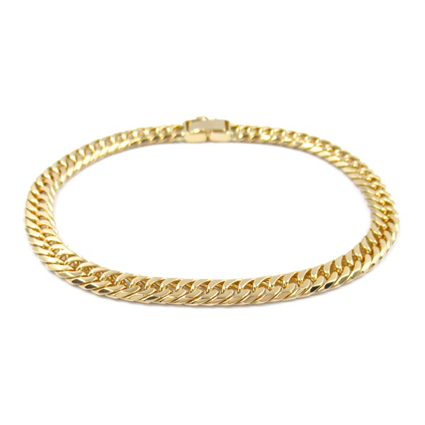 JEWELRY Double 6 sided Flat link chain Bracelet K18 YG Yellow Gold Used unisex