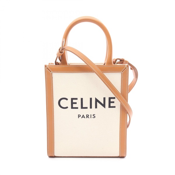 CELINE mini vertical cabas 2way Handbag 193302BNZ02NT canvas leather Beige Used