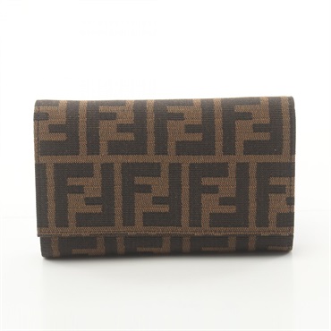 FENDI Zucca Tri-fold wallet Purse 8M0011 canvas Brown Used Women