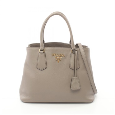 PRADA 2way Shoulder Hand bag 1BA239 leather Beige Used Women