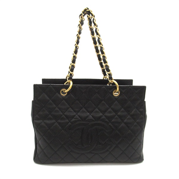 CHANEL Matelasse Chain Tote Bag Caviar leather Black Used Women GHW CC Coco