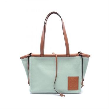 LOEWE CUSHION TOTE SMALL shoulder Bag 330.02AA93 canvas leather Green Brown