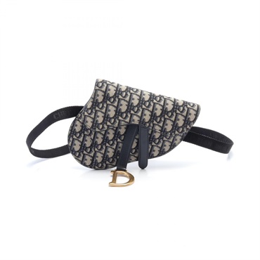 Christian Dior SADDLE Oblique belt bag canvas leather Navy Beige Used Women