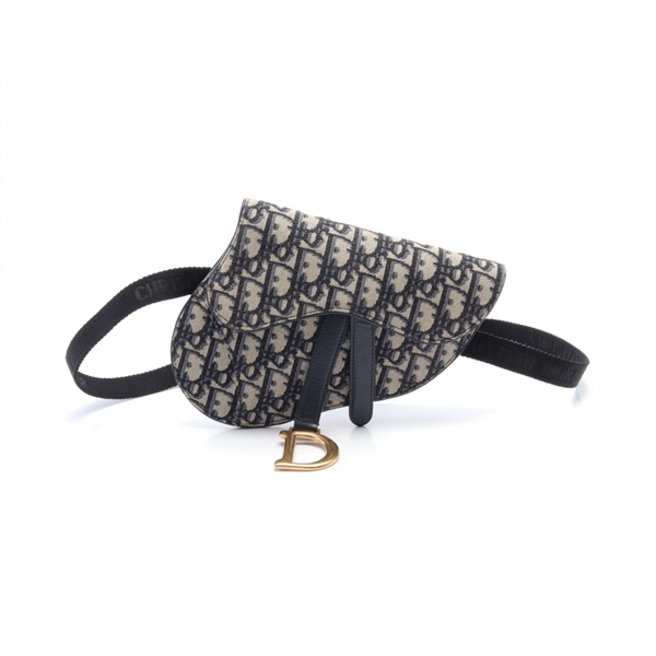 Christian Dior SADDLE Oblique belt bag canvas leather Navy Beige Used Women