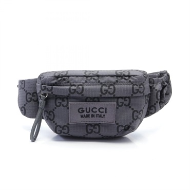 GUCCI GG pattern large belt bag 767934FACPM124690 Nylon leather Gray Black Used