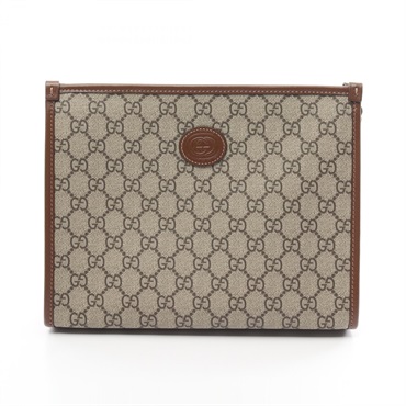 GUCCI Interlocking G GG Supreme business clutch bag 67295692TCG8563 canvas beige