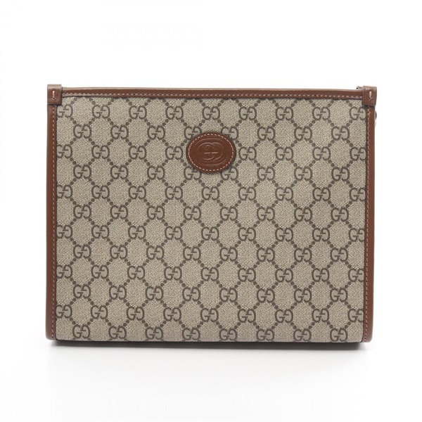 GUCCI Interlocking G GG Supreme business clutch bag 67295692TCG8563 canvas beige