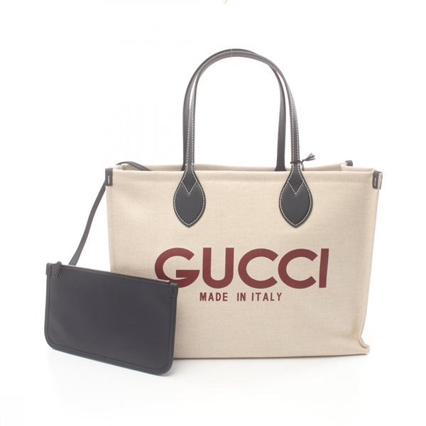 GUCCI Printed Tote hand Bag 772176FACUL8573 canvas leather Beige Navy Bordeaux