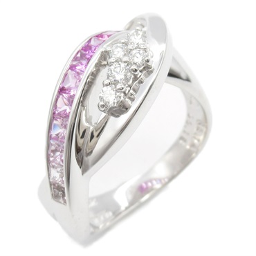 Jeunet Sapphire Diamond Ring 18KWG White Gold Pink Used women US size 6.75