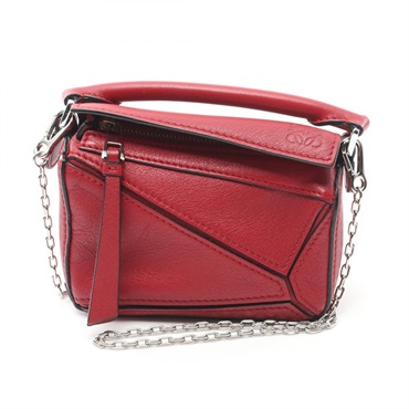 LOEWE Puzzle nano 2way shoulder Handbag A510U98X01 leather Red Used Women