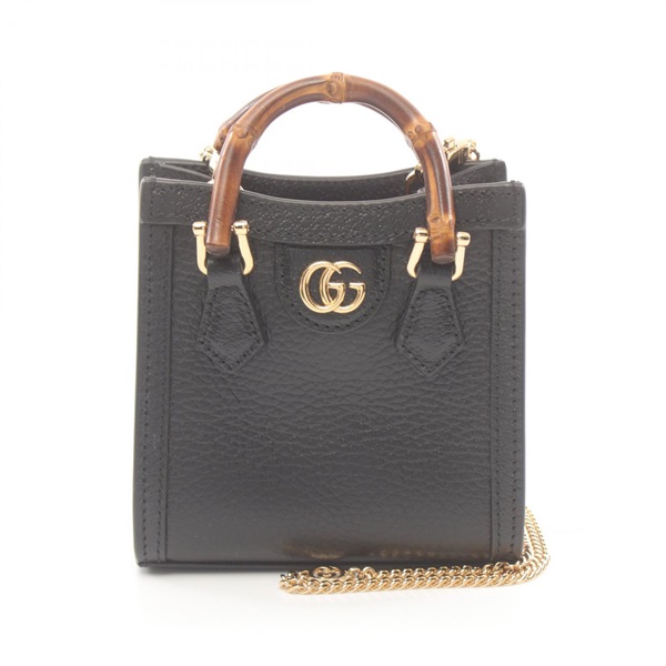 GUCCI Diana Super Mini Shoulder Hand bag 760251DJ20G1000 leather Black NEW Women