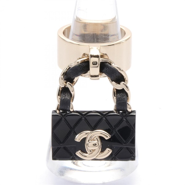 CHANEL COCO Mark Matelasse Ring Gold Plated Plastic Black Used US size 5.75 CC