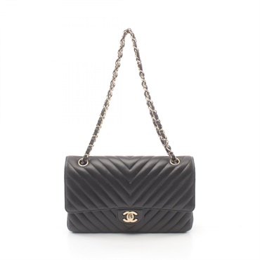 CHANEL Chevron V-stitch W-flap Chain Shoulder Bag A01166 Lambskin leather GHW CC