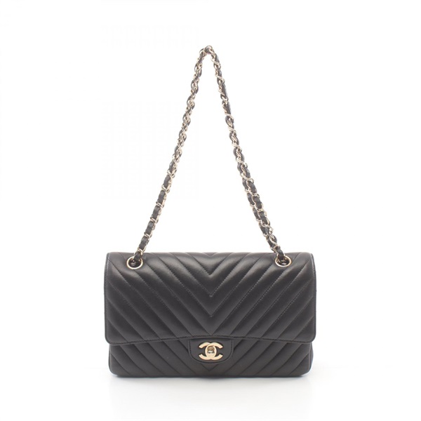 CHANEL Chevron V-stitch W-flap Chain Shoulder Bag A01166 Lambskin leather GHW CC