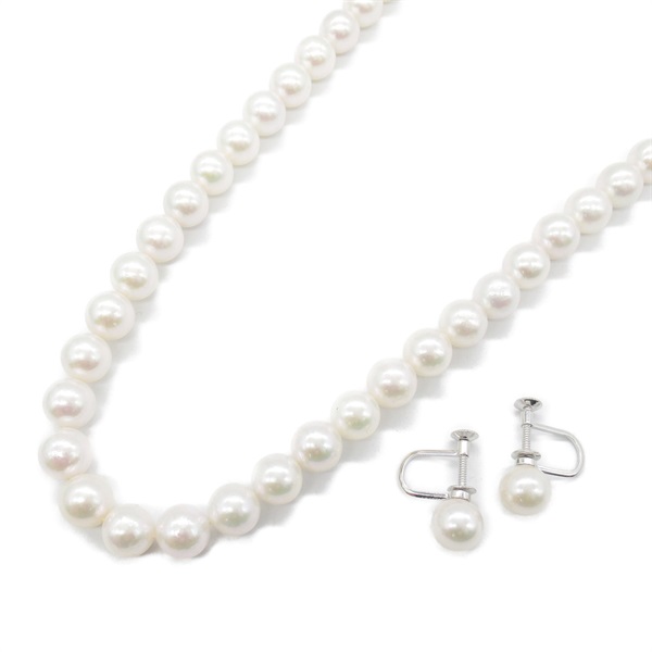 JEWELRY Pearl Necklace Earrings set Silver925 White Used