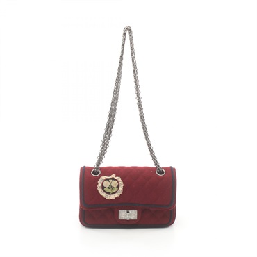 CHANEL CC 2.55 Matelasse W flap Shoulder Bag wool Bordeaux Navy Used Women Coco