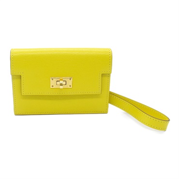HERMES Kelly Pocket Bi-fold wallet purse B Chevre leather Jaune de naples GHW