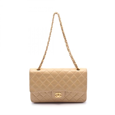 CHANEL Matelasse W flap Shoulder Bag A01112 leather Beige Used GHW