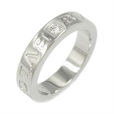 BVLGARI Double Logo 1P Diamond Ring K18 WG White Gold Clear Used US#4.5
