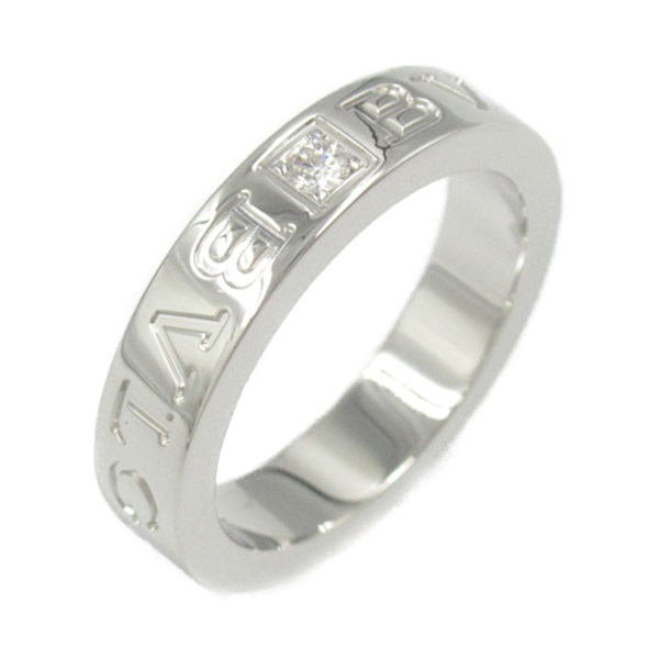 BVLGARI Double Logo 1P Diamond Ring K18 WG White Gold Clear Used US#4.5