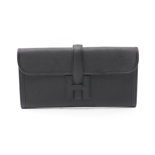 HERMES Jige Elan 29 clutch bag 072008CA Chevre myzore goatskin Black Used A