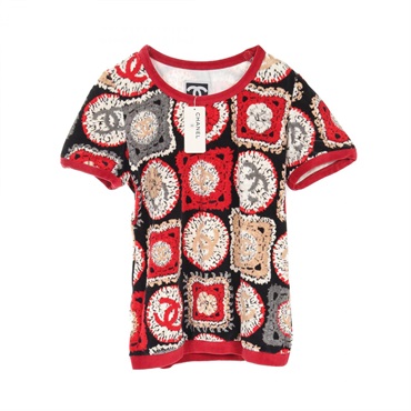 CHANEL Sports Line COCO Mark Velour T-shirt P35858V25846 cotton Black Women #36