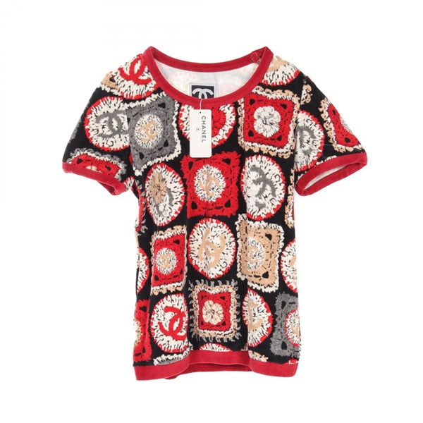 CHANEL Sports Line COCO Mark Velour T-shirt P35858V25846 cotton Black Women #36