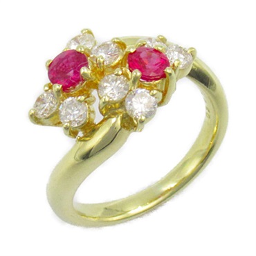 JEWELRY Ruby Diamond Ring 18KYG Yellow Gold Red Used women US size 3.75