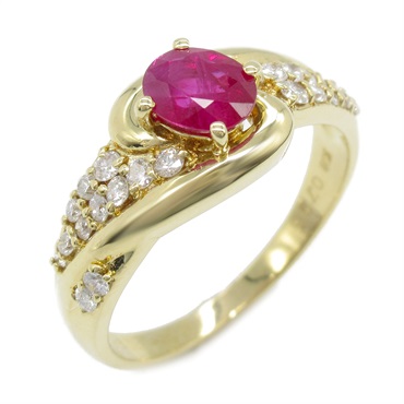 JEWELRY Ruby Diamond Ring 18KYG Yellow Gold Red Used women US size 7