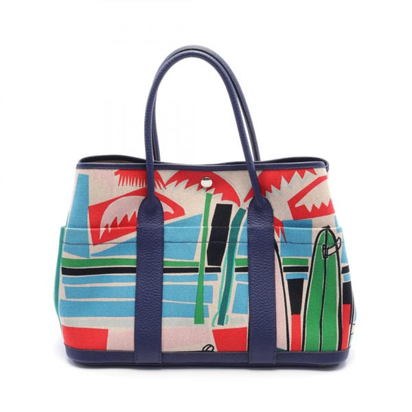 HERMES Garden Party Pocket PM Tote Bag C Toile H Country leather Multicolor SHW