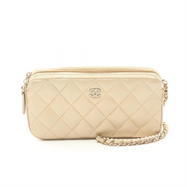CHANEL CC Matelasse Chain Wallet Shoulder Bag leather Gold Used Women Coco