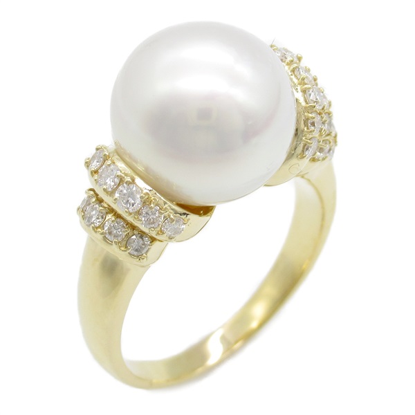 JEWELRY Pearl Diamond Ring 18KYG Yellow Gold Used women US size 7.75