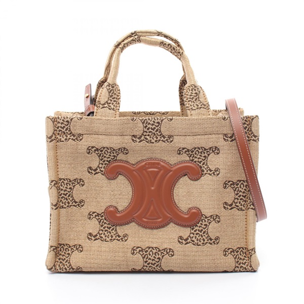 CELINE SMALL CABAS Thais Tote Bag 199162FU302NT canvas leather Beige NEW Women